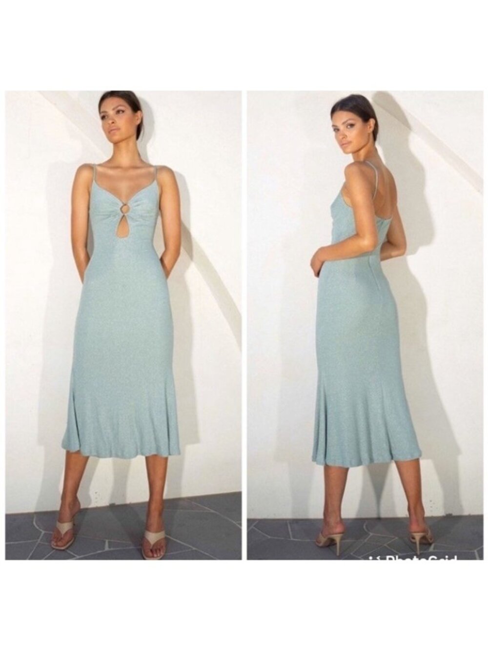 MISHA Josette Dress in Metallic Seafoam Blue